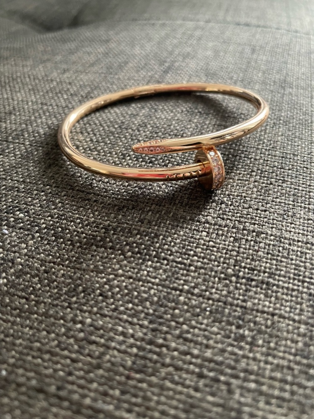 Rose Gold Nail-Style Crystal Hinged Bangle Bracelet
